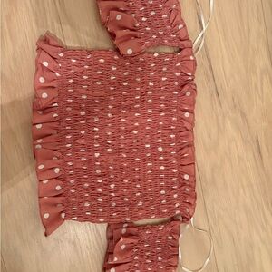 SHEIN Smocked Ruffle Crop Top - Pink Polka Dot